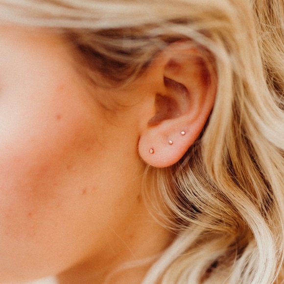 14K Gold Ultra Tiny Mini Dot Dainty Posts, Studs, Mini Dot Earrings - Picture 1 of 8